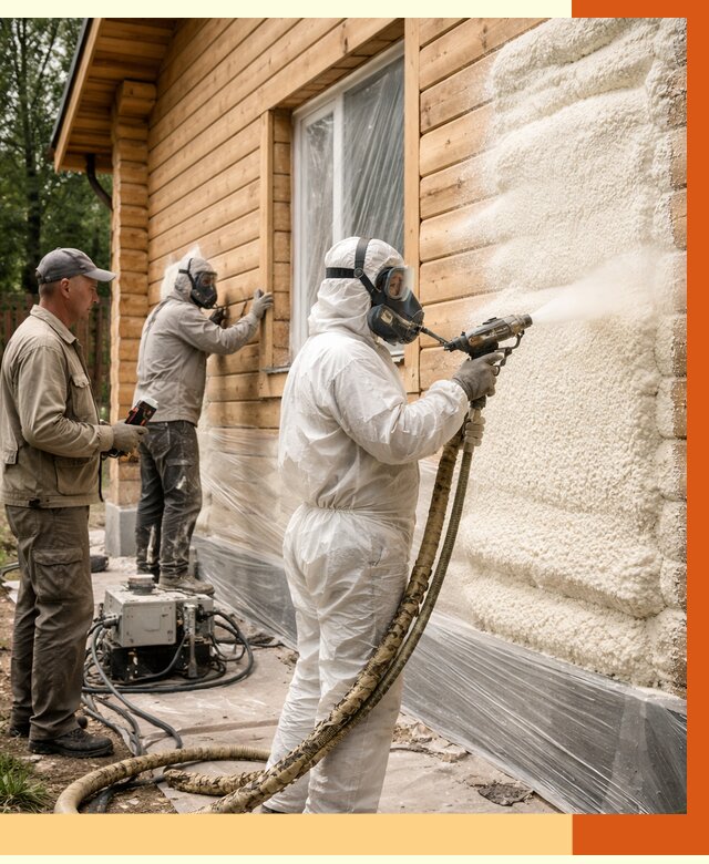 Утепление дома из бруса ППУ в Сорочинске от 3976 руб/м2 под ключ | ТепломастерСрч