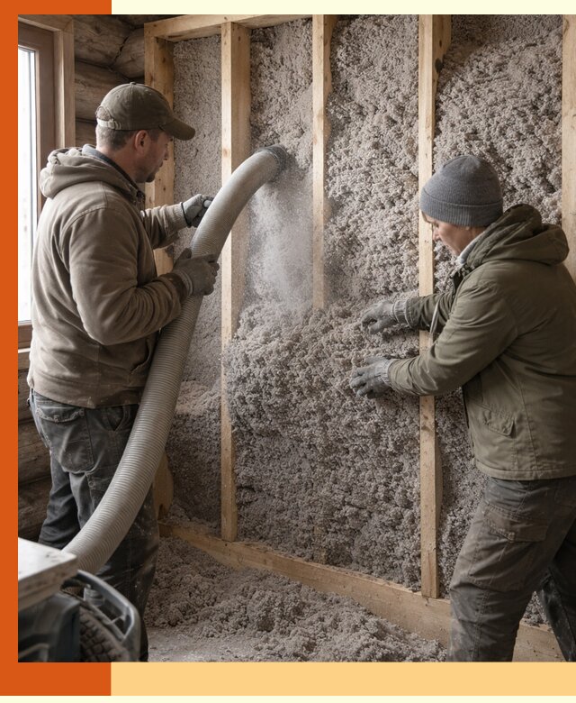 Утепление бревенчатого дома эковатой в Сорочинске