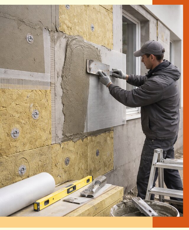 Утепление фасада под штукатурку в Сорочинске от 4338 руб/м2 — монтаж пенопластом и минватой | ТепломастерСрч