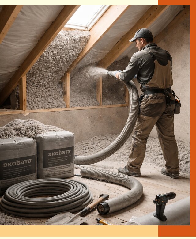 Утепление мансарды эковатой в Сорочинске от 2272 руб/м2 — монтаж, задувка, цена | ТепломастерСрч