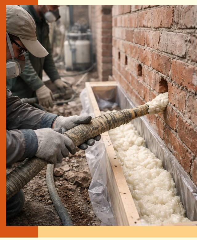 Заливка ППУ в пустоты кирпичной стены в Сорочинске