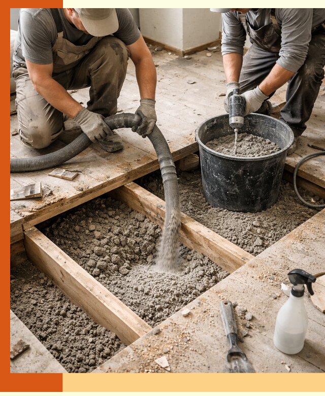 Заполнение пустот пола в Сорочинске полиуретаном и пенополистиролом