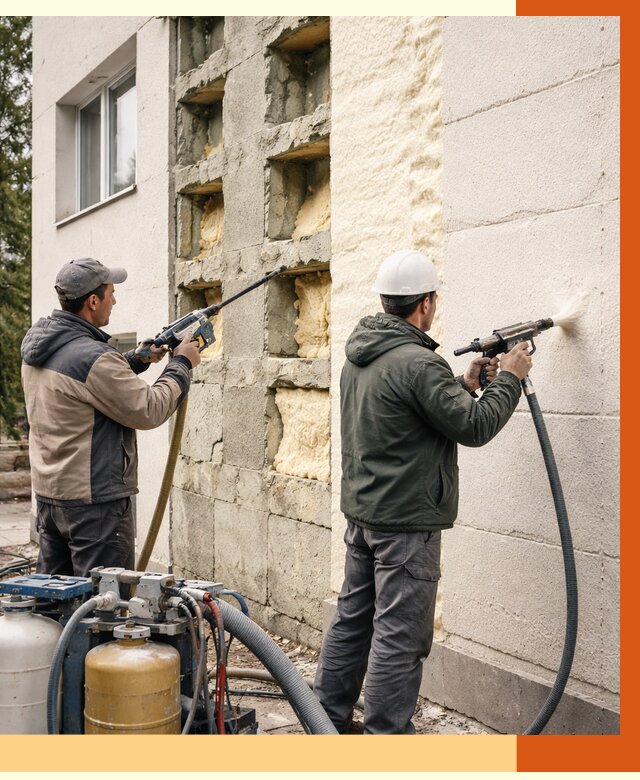 Заполнение пустот фасада в Сорочинске от 4648 руб. — утепление пустот облицовки | ТепломастерСрч