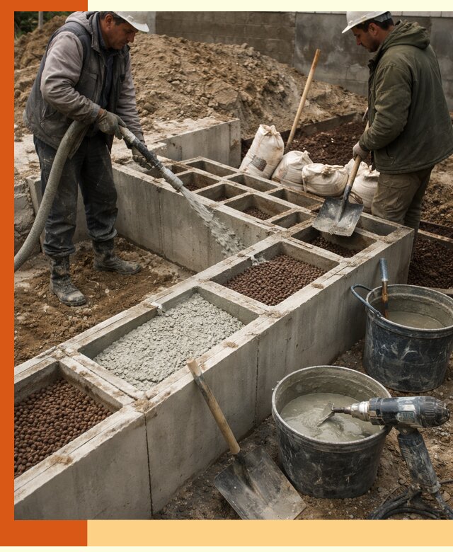 Заполнение полостей фундамента в Сорочинске герметичным утеплением и повышением прочности
