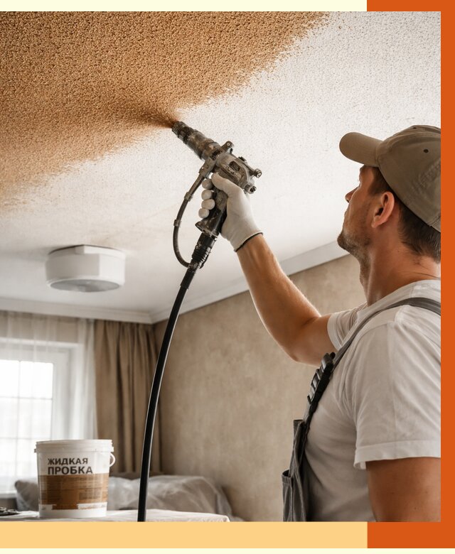 Утепление потолка жидкой пробкой в Сорочинске от 3615 руб. | ТепломастерСрч